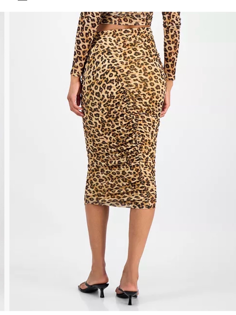 Bar lll Leopard Print Ruched Pencil Midi Skirt - Tan/Black
